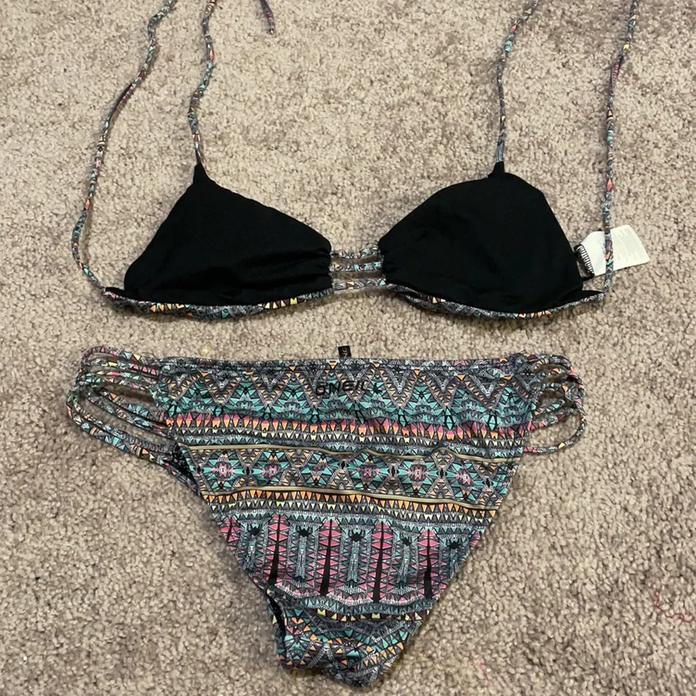 O'Neill Multicolor Tribal Print Triangle Bikini - Teal, Pink, Black
